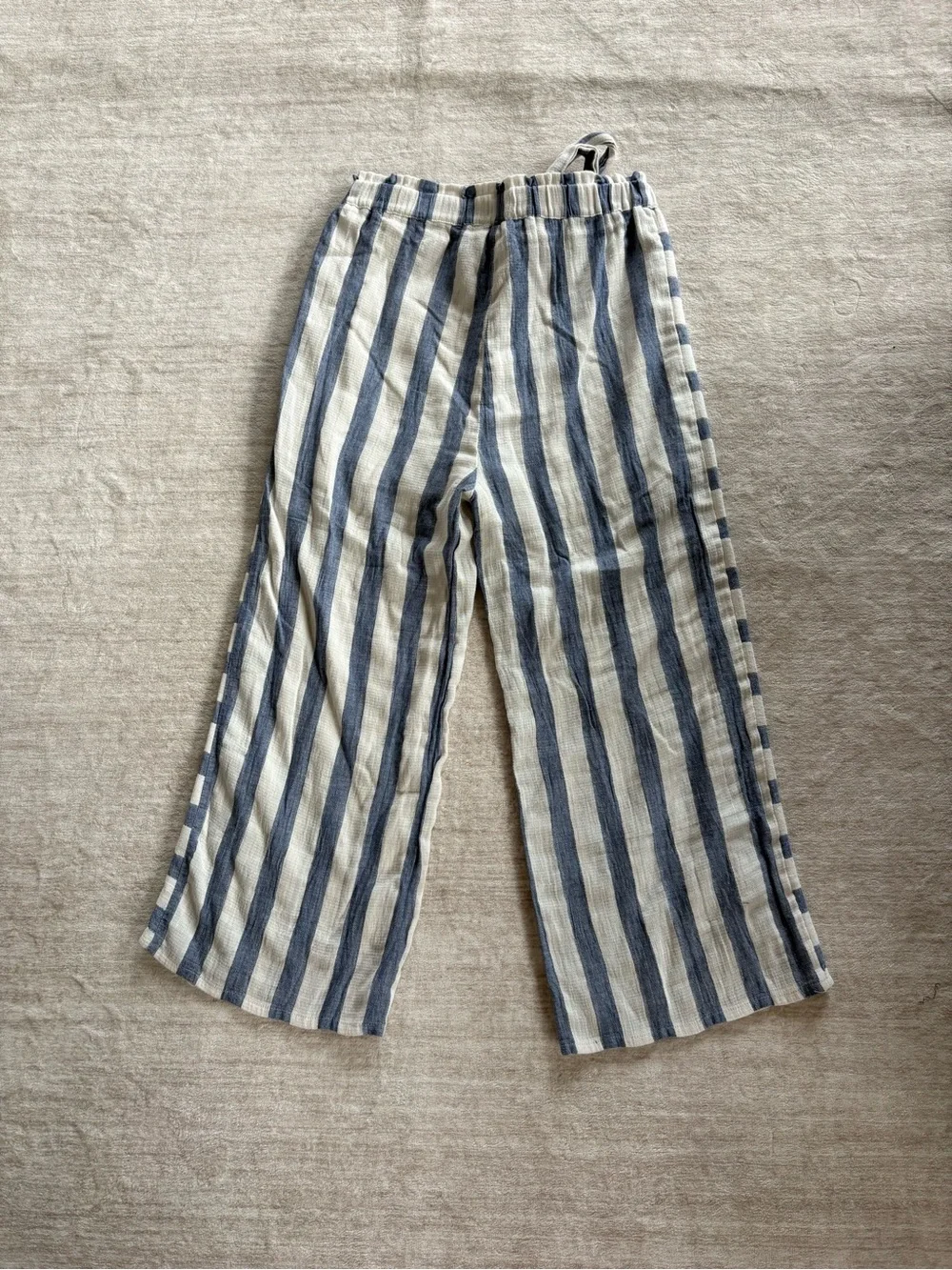 THML Women’s Blue and White Striped 100% Cotton Pants Size Medium